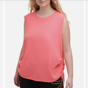 Calvin Klein Performance Plus Size Waffle Knit Tank W/ Ruched Sides & Tie Detail